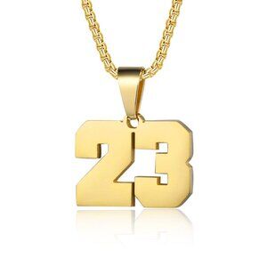 Gold Plated Initial Number Pendant Necklace Minimal Chic Personalized Sports
